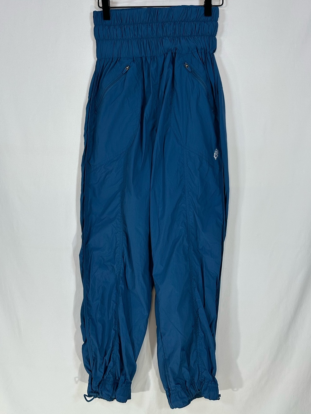 Free People Movement Blue Nylon Parachute Cargo Pants Smocked Waist Size S